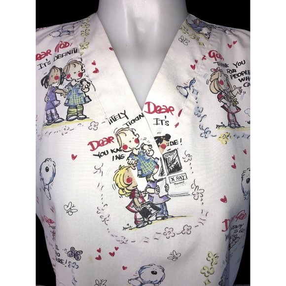 Dear God Kids Scrub Small White Raglan Sleeves 2 pockets V neck poly Cotton SNAG - Picture 7 of 8